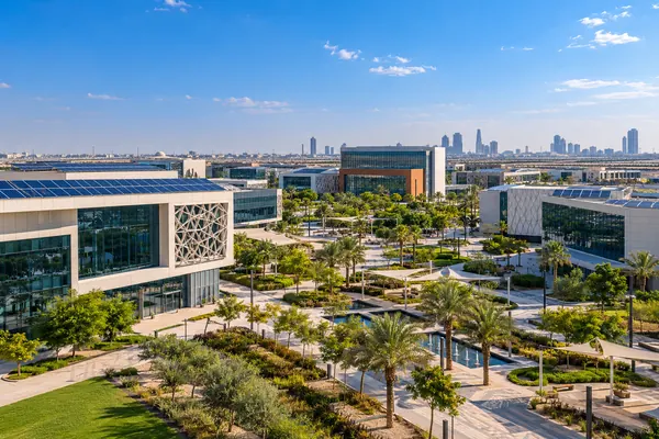 AI-generated illustration of the technology campus of Sharjah Research, Technology and Innovation Park