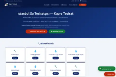 Screenshot of the Kayra Tesisat website